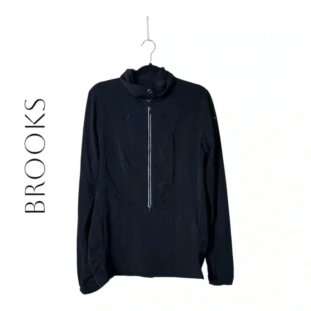 2021. BROOKS EQUILIBRIUM TECHNOLOGY MOCK NECK PULLOVER JACKET BLACK‎ COLOR SZ XL